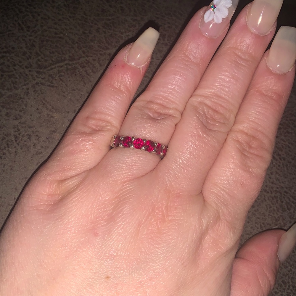 925 Sterling Silver Ring with lab created rubies size 7.5